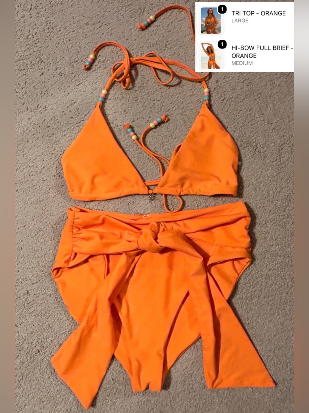 moana bikini Bright Orange Two-Piece Set Tri-top & Hi-Bow Briefwith Accent Beads